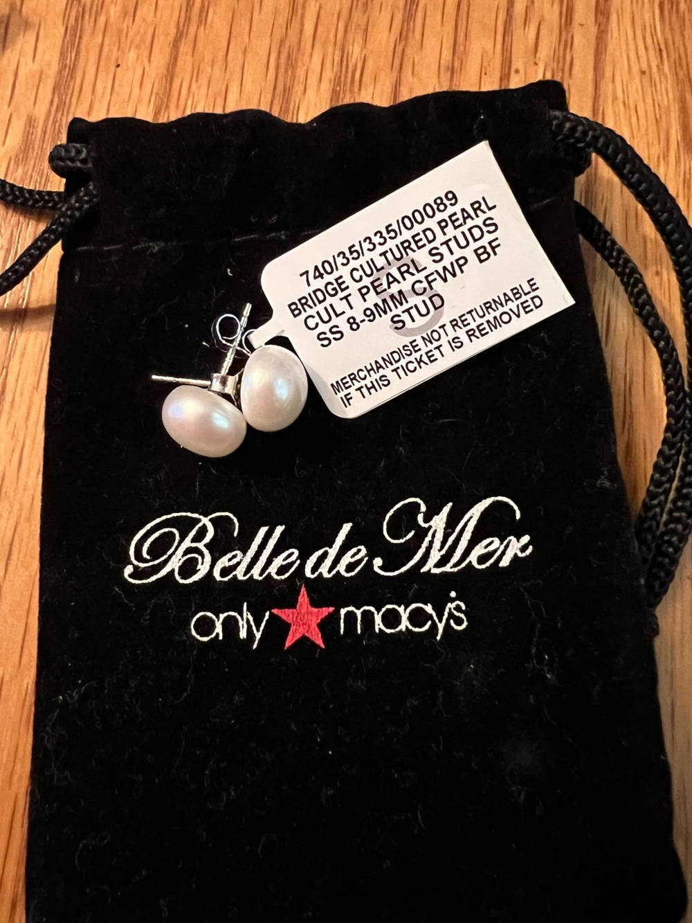 Belle de Mer Macy’s White Cultured Pearl Stud Earrings, 8-9mm